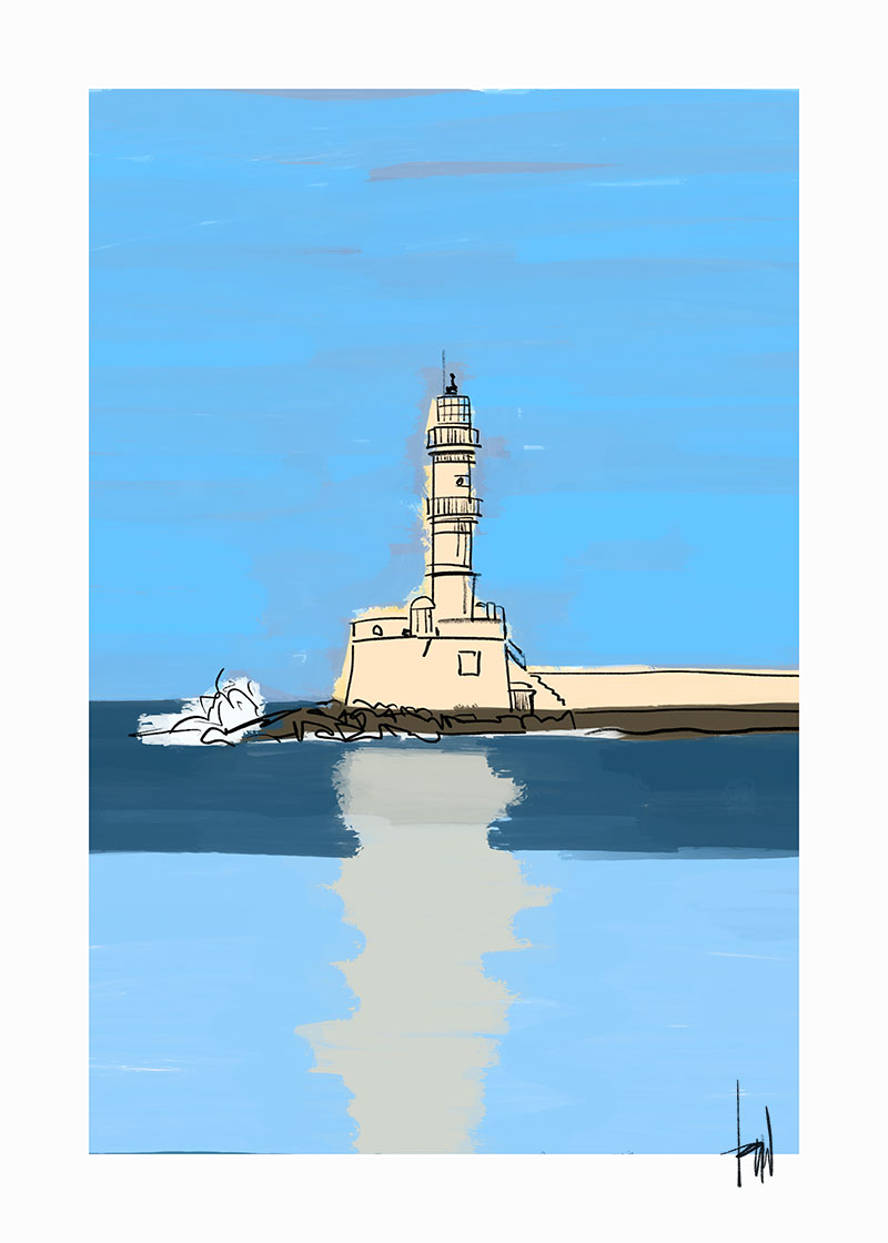 Chania Drawing Lighthouse Crete Painting Danny Touw